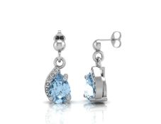 9ct White Gold Diamond And Blue Topaz Earring 0.01 Carats - Valued by AGI £330.00 - 9ct White Gold