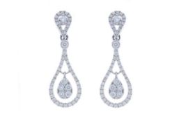 18ct White Gold Diamond Drop Earrings 1.00 Carats - Valued by GIE £15,000.00 - Fifty three natural