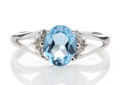 9ct White Gold Diamond And Blue Topaz Ring 0.02 Carats - Valued by GIE £855.00 - This stunning