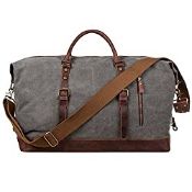 RRP £45.98 S-ZONE Mens Canvas Leather Holdall Travel Duffle Overnight