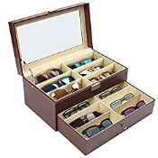 RRP £38.09 Kurtzy Brown Faux Leather Sunglasses Organiser Box
