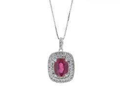 9ct White Gold Oval Ruby And Diamond Cluster Pendant 0.28 Carats - Valued by GIE £3,320.00 - One