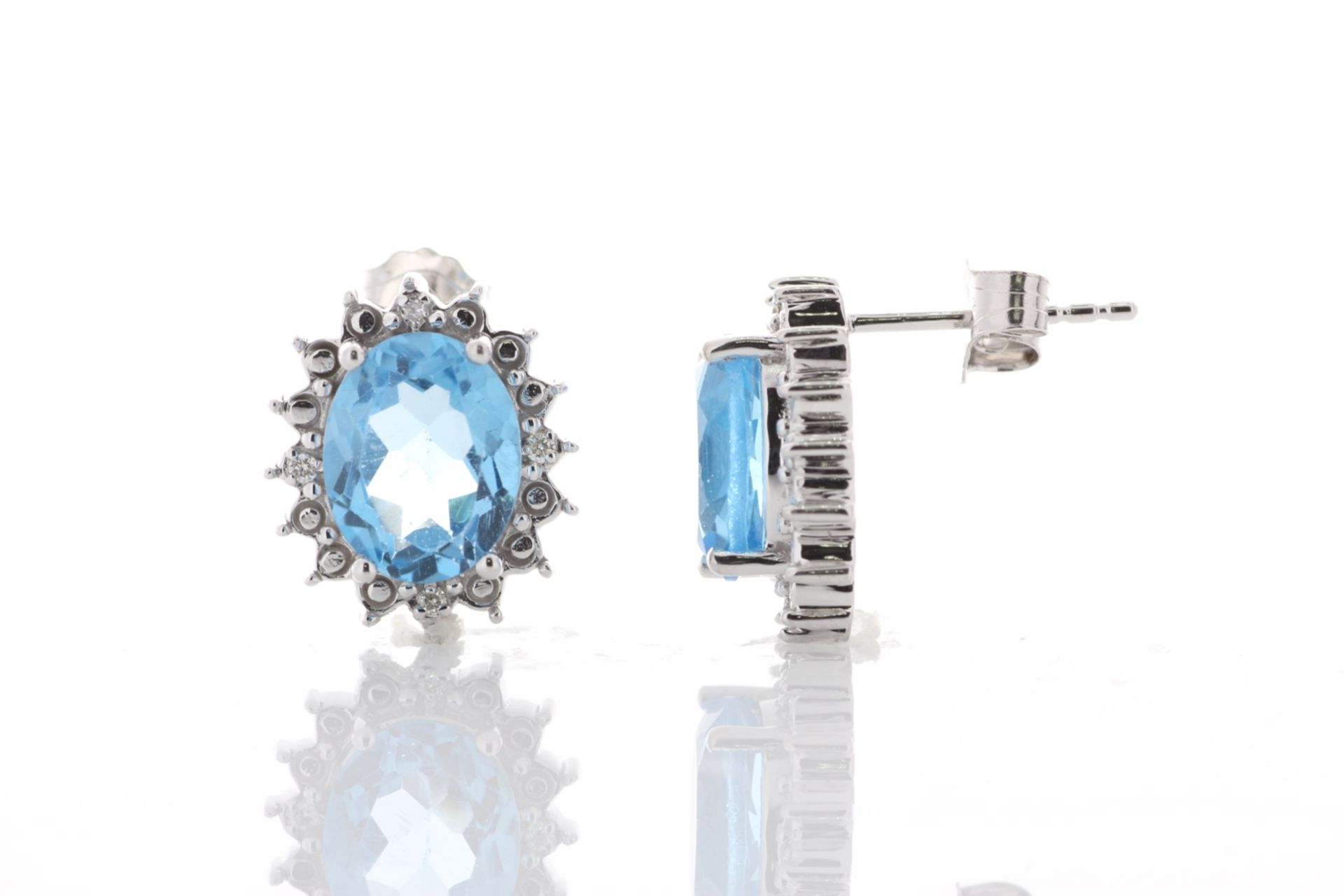 9ct White Gold Diamond And Blue Topaz Earring 0.03 Carats - Valued by GIE £2,145.00 - Two large oval - Image 2 of 3