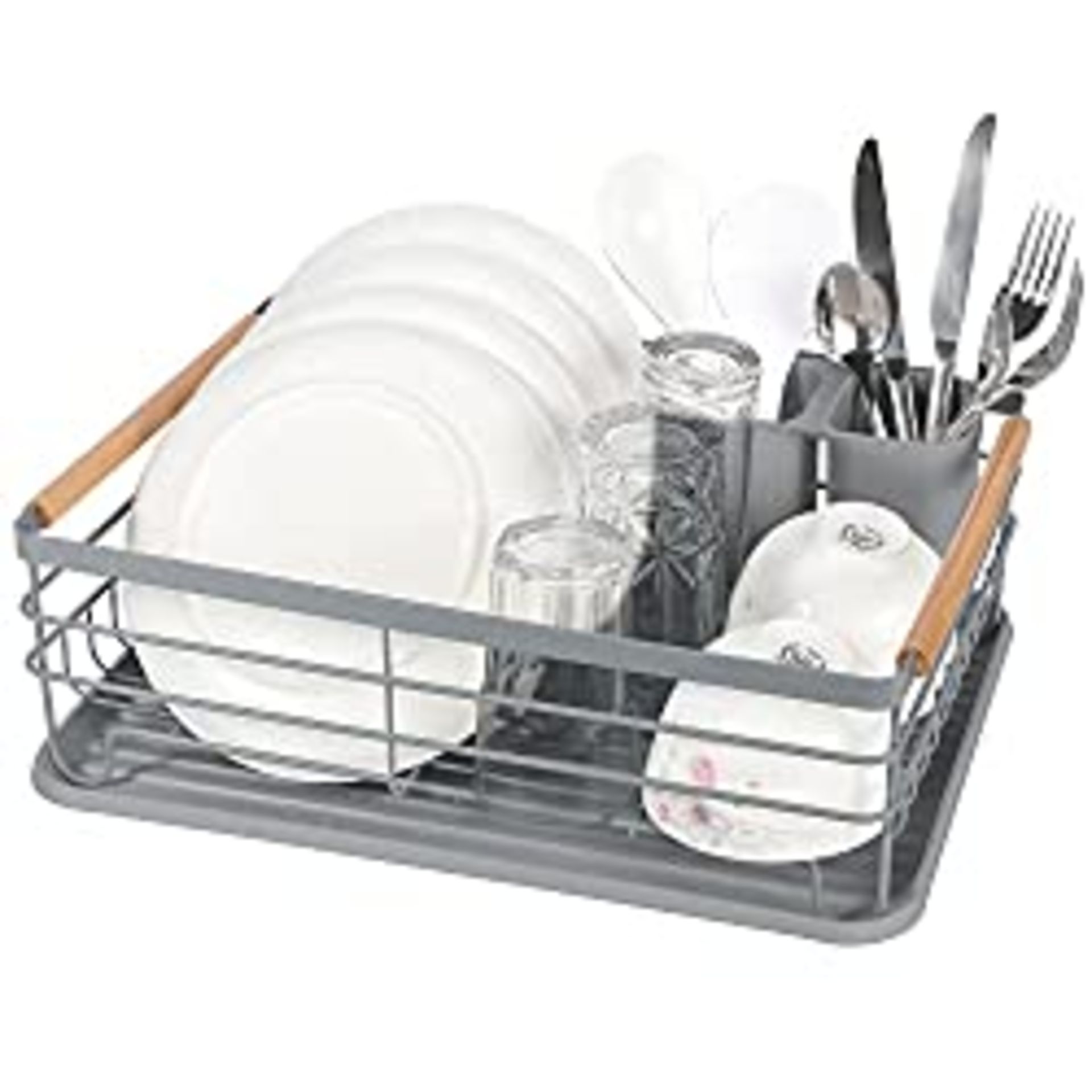 RRP £24.98 Vinsani Deluxe Dish Drainer Drying Rack with Wooden