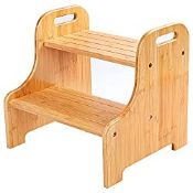 RRP £33.80 VaeFae Bamboo 2 Step Stool with Non-Slip Step Treads and 2 Cutout Handles