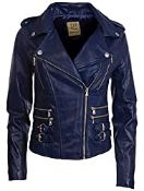 RRP £84.46 Aviatrix Women's Real Leather Cross-Zip Multi-Zip Biker Jacket