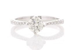 18ct White Gold Single Stone Prong Set With Stone Set Shoulders Diamond Ring (0.70) 0.87 Carats -