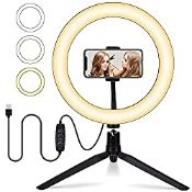 RRP £19.99 OUSFOT Ring Light with Tripod Stand Phone Holder 10"