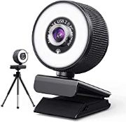 RRP £9.98 JUEJI 2KHD Webcam with Built-in-18LED Adjustable Ring Light and Microphone