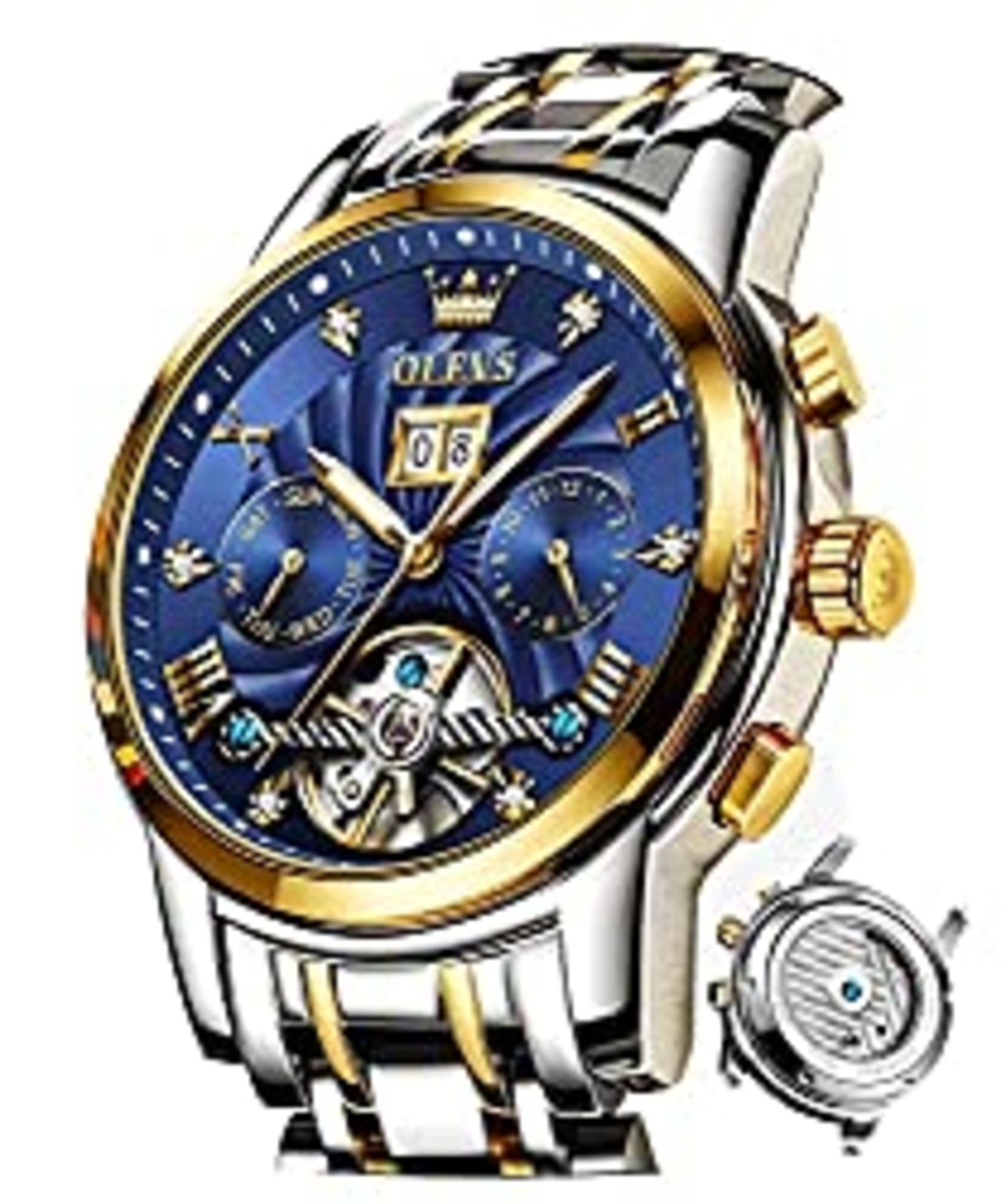 RRP £138.66 OLEVS Men Automatic Watch Skeleton 5 Hands Mechanical