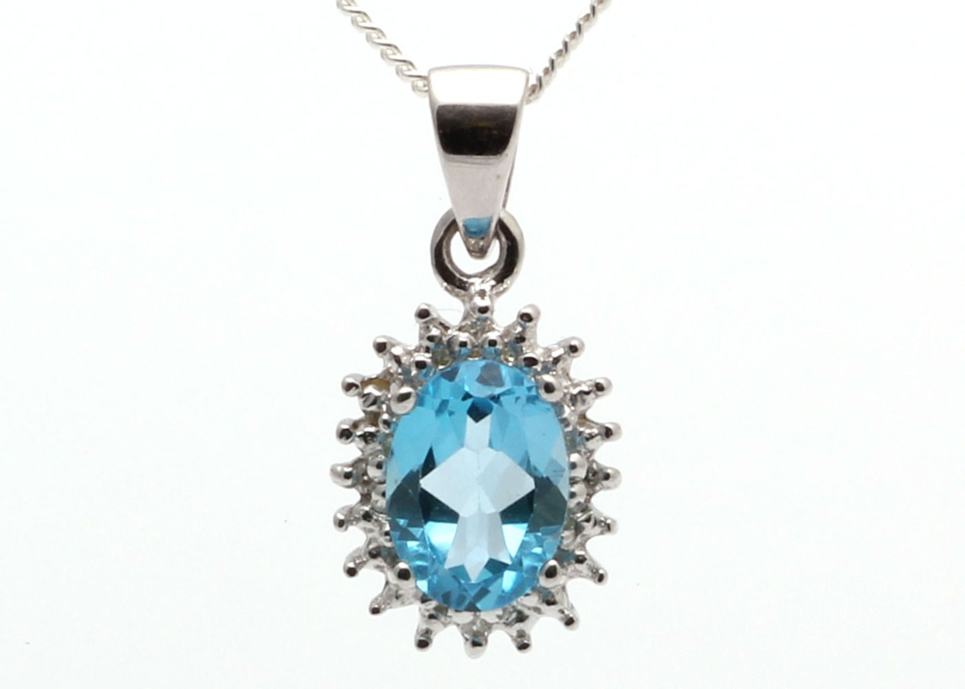 9ct White Gold Diamond And Blue Topaz Pendant 0.01 Carats - Valued by GIE £441.00 - A gorgeous
