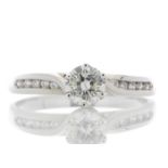 18ct White Gold Single Stone Diamond Ring With Stone Set shoulders (0.51) 0.61 Carats - Valued by