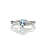 9ct White Gold Fancy Cluster Diamond And Blue Topaz Ring 0.01 Carats - Valued by GIE £609.00 - 9ct