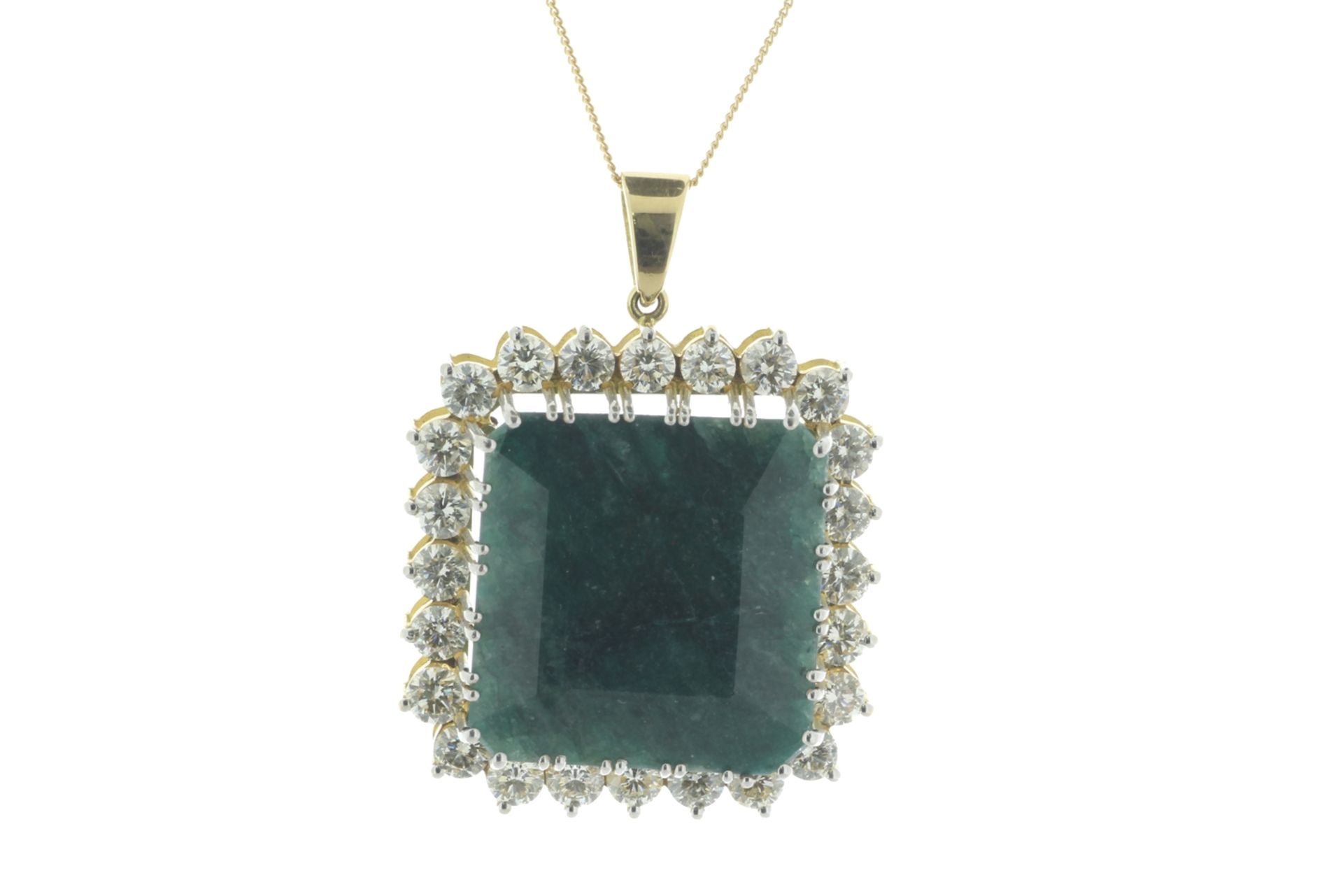 18ct Yellow Gold Single Stone With Halo Setting And Emerald Pendant (E54.20) 4.73 Carats - Valued by