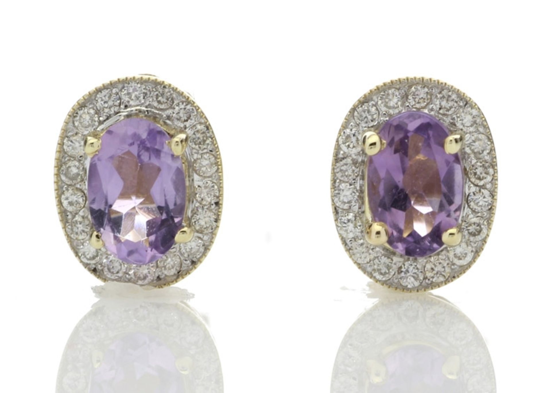 9ct Yellow Gold Amethyst and Diamond Cluster Earring 0.18 Carats - Valued by GIE £1,879.00 - 9ct