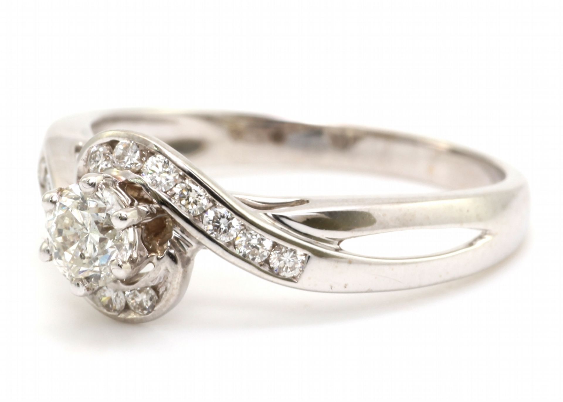 18ct White Gold Single Stone Twist Shoulders Diamond Ring 0.54 Carats - Valued by AGI £2,160.00 - - Image 2 of 4