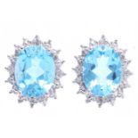 9ct White Gold Diamond And Blue Topaz Earring 0.03 Carats - Valued by GIE £2,145.00 - Two large oval