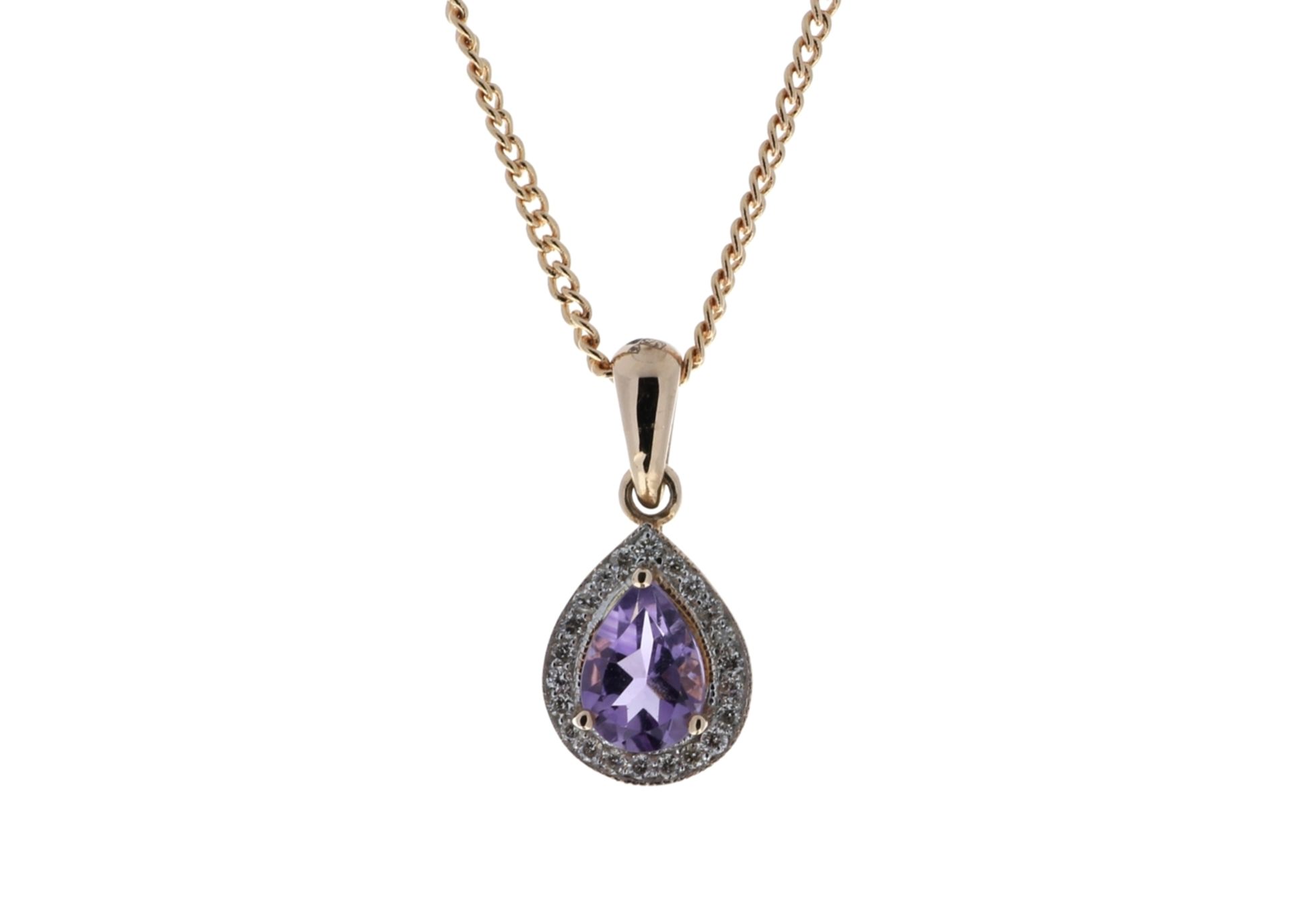 9ct Rose Gold Amethyst And Diamond Pendant 0.11 Carats - Valued by GIE £1,420.00 - This