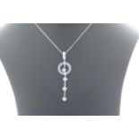9ct White Gold Blue Lace Agate And Diamond Necklace(1.50) 0.06 Carats - Valued by GIE - 9ct White