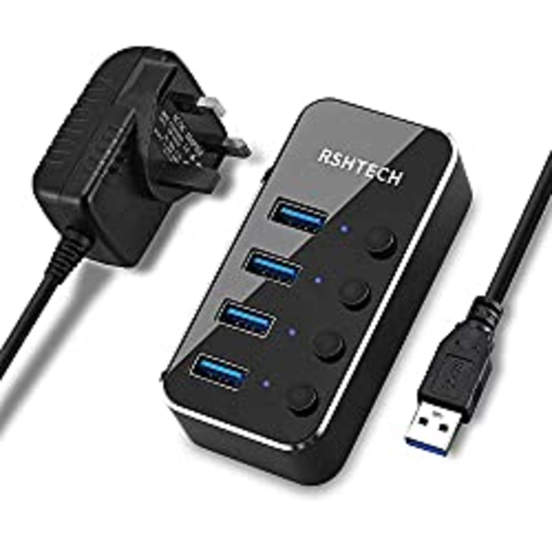 RRP £20.98 Powered USB Hub RSHTECH Aluminum 4-port USB 3.0 Hub