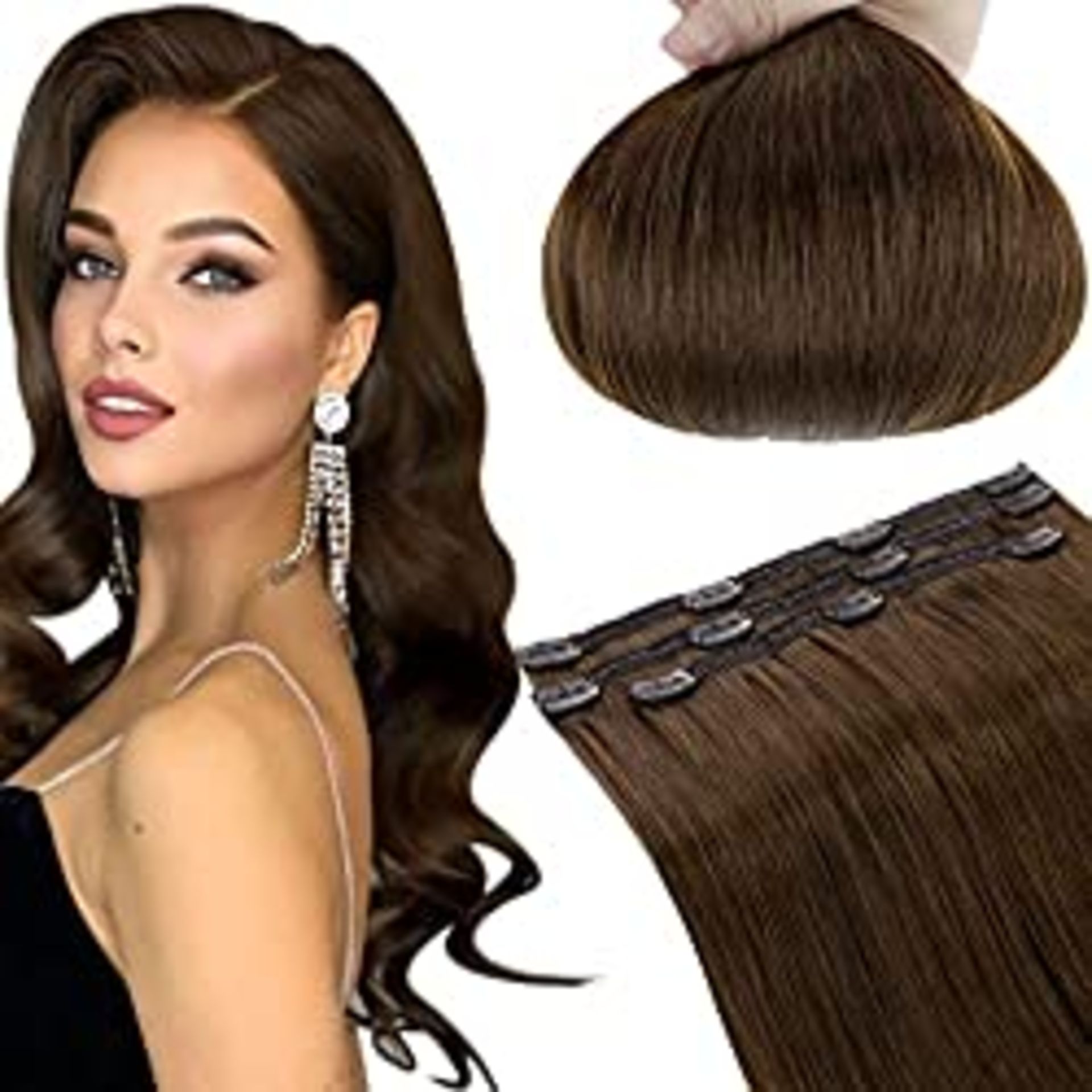 RRP £30.37 [Limited Deals] Human Hair Extensions Clip in Brown