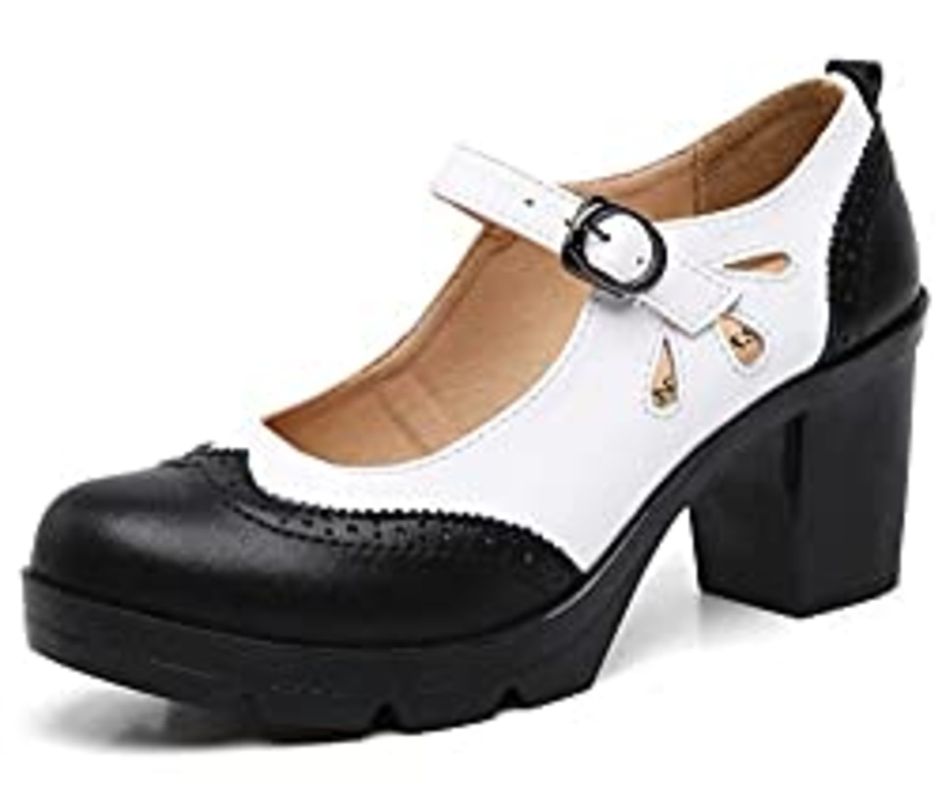 RRP £29.99 DADAWEN Womens Mid Block Heel Ankle Strap Court Shoes