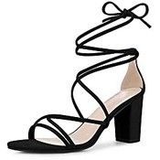 RRP £31.99 Perphy Women's Lace Up Clear Strap Block Heels Sandals