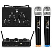 RRP £63.64 Portable Karaoke Microphone Mixer System Set with Dual UHF Wireless Mic