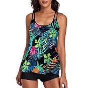 RRP £22.99 HANERDUN Women 2PCS Flowy Tankini Bathing Suits Tummy