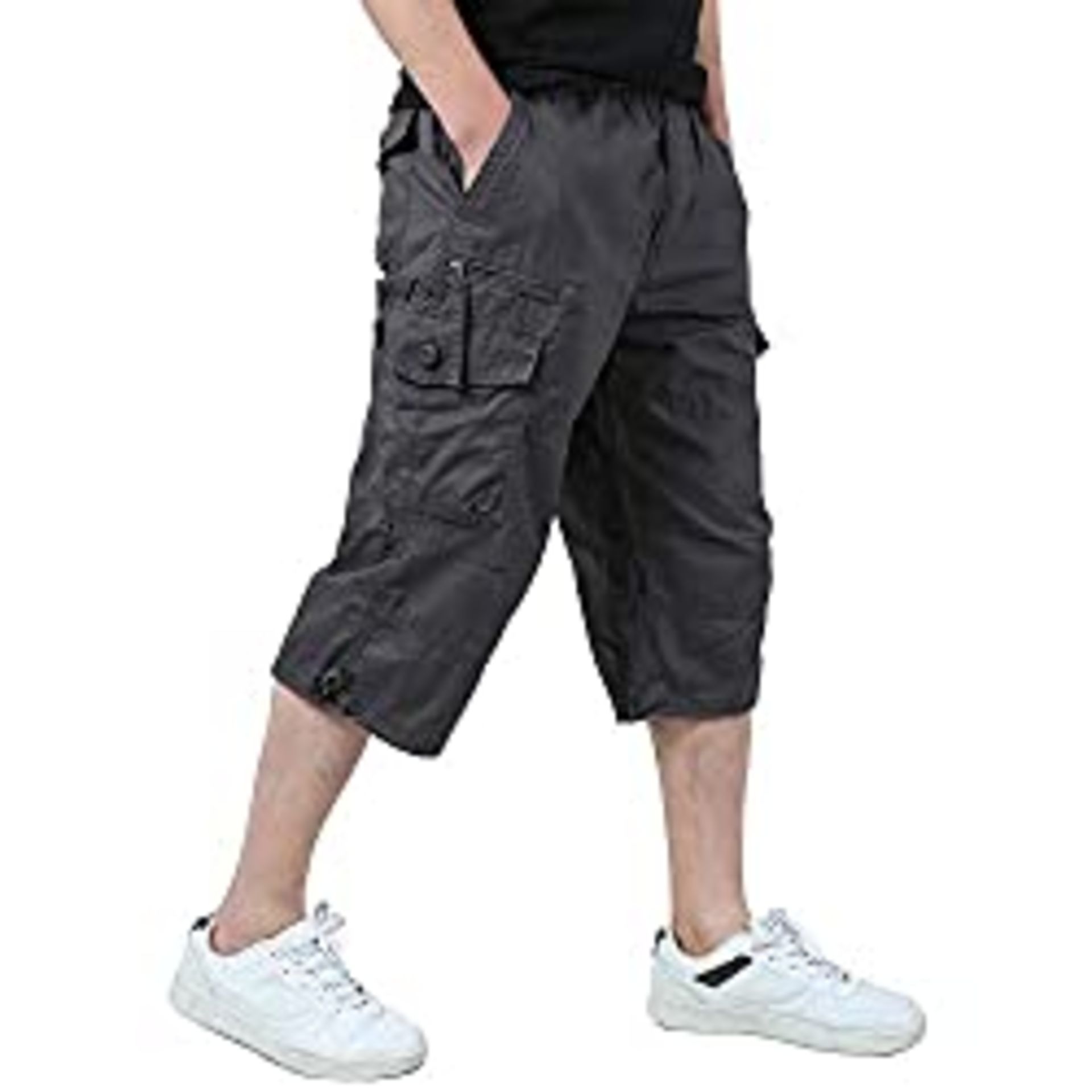 RRP £25.38 KEFITEVD Men's Casual Cargo Shorts Elastic Waist Long