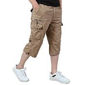 RRP £24.98 KEFITEVD Men's Capri Shorts Loose Fit Military Shorts
