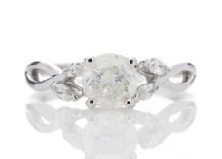 18ct White Gold Single Stone Diamond Ring With Leaf Shoulders (0.91) 1.07 Carats - Valued by GIE £