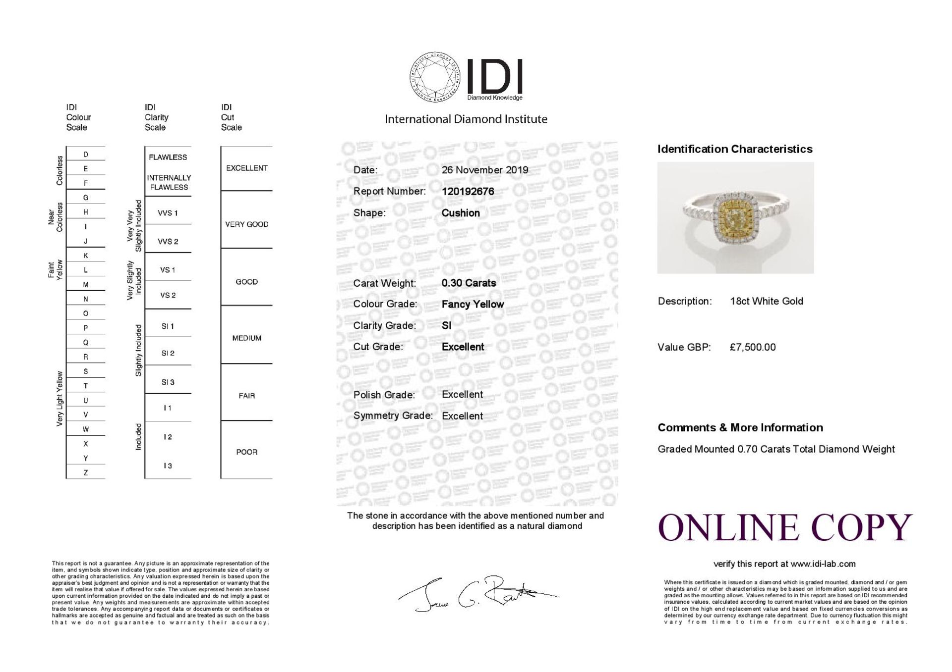 18ct White Gold Single Stone With Halo Setting Ring (0.30) 0.70 Carats - Valued by IDI £7,500.00 - A - Image 5 of 5