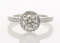 18ct White Gold Single Stone With Halo Setting Ring (1.01) 1.37 Carats - Valued by IDI £20,000.