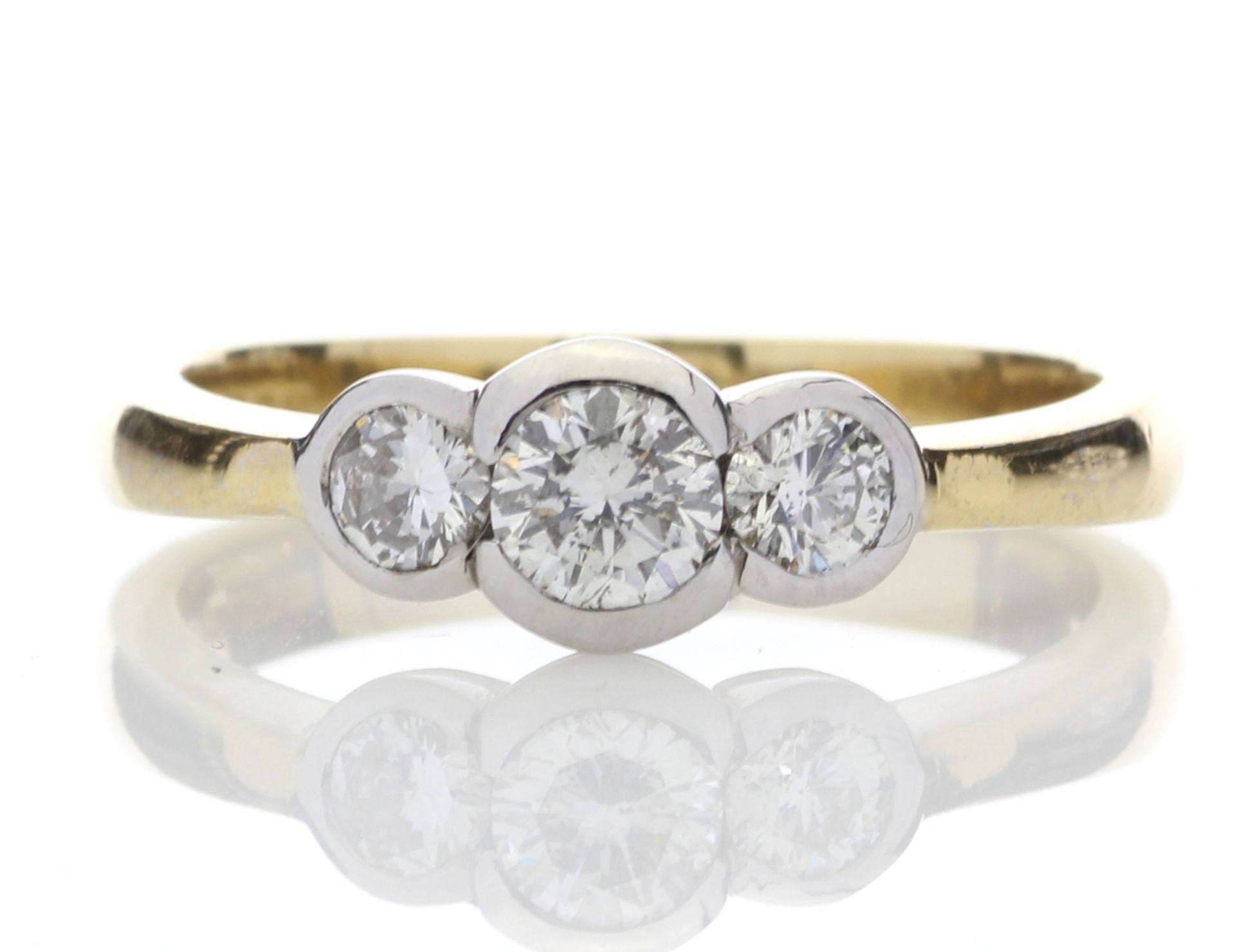 18ct Three Stone Rub Over Set Diamond Ring 0.65 Carats - Valued by GIE £11,495.00 - Three natural