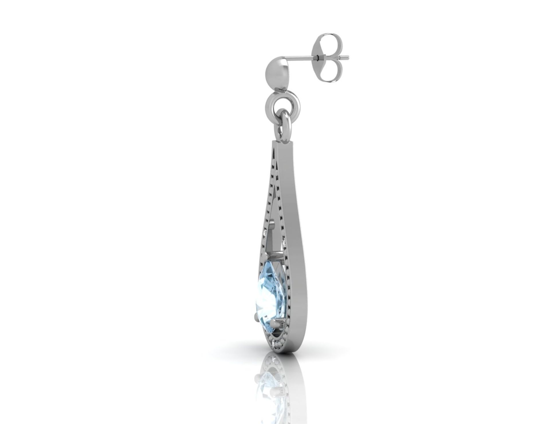 9ct White Gold Diamond And Blue Topaz Earring 0.02 Carats - Valued by AGI £468.00 - 9ct White Gold - Image 2 of 3