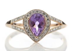 9ct Rose Gold Amethyst And Diamond Cluster Ring 0.21 Carats - Valued by GIE £2,442.00 - 9ct Rose