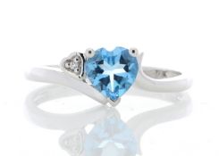 9ct White Gold Diamond and Heart Shaped Blue Topaz Ring 0.01 Carats - Valued by AGI £825.00 - This