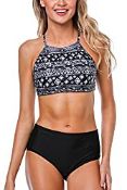 RRP £22.99 CharmLeaks Ladies High Neck Crop Top Bikinis Cross