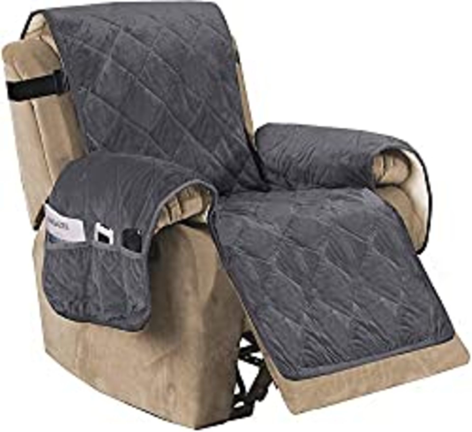 RRP £24.91 Luxury Velvet Plush Large Width Recliner Chair Cover with Straps Three Pockets