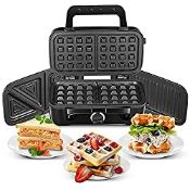 RRP £49.49 Sandwich Maker 3 in 1 Waffle Maker 1200W Panini Press