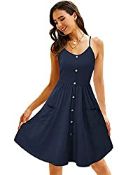 RRP £22.99 OUGES Women's Summer Casual V Neck Midi Skater Dress