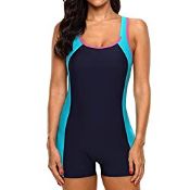 RRP £28.99 CharmLeaks Ladies One Piece Boyleg Swimsuit Slimming