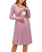 RRP £21.98 OUGES Womens Pure Color Maternity Dresses Nursing Gown