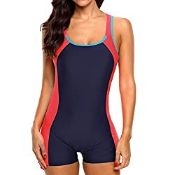 RRP £28.99 CharmLeaks Women Boyleg One Piece Swimming Costume