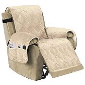 RRP £33.71 Luxury Velvet Plush Large Width Recliner Chair Cover with Straps Three Pockets