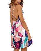 RRP £21.48 OUGES Womens V Neck Backless Floral Print Beach Summer