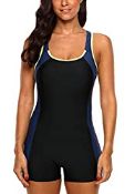 RRP £18.65 CharmLeaks Women Boyleg One Piece Swimsuit Athletic