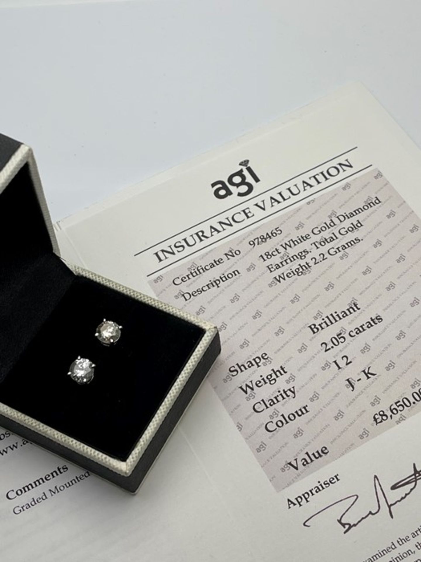 ***£8650.00*** 18CT WHITE GOLD LADIES DIAMOND SOLITAIRE EARRINGS, TOTAL DIAMOND WEIGHT- 2.05CT,