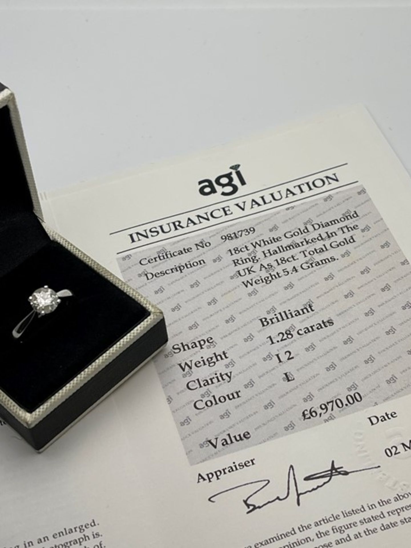 ***£6970.00*** 18CT WHITE GOLD LADIES DIAMOND SOLITAIRE RING, DIAMOND WEIGHT- 1.28CT